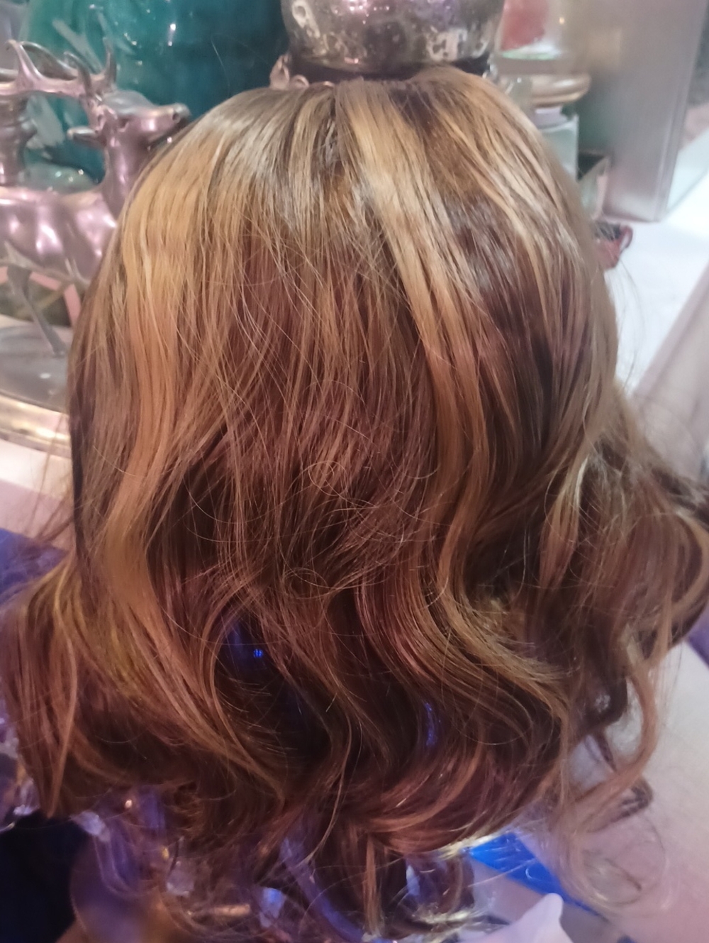 Synthetic Lace Front Wig Dark Brown Roots Golden Blond Highlights